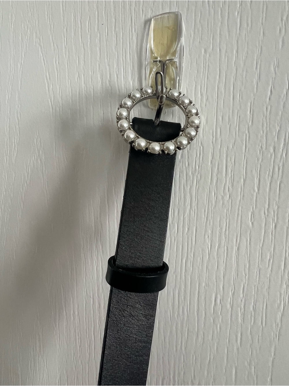 J. Crew Factory Black Belt with Pearl-Trim Round Buckle